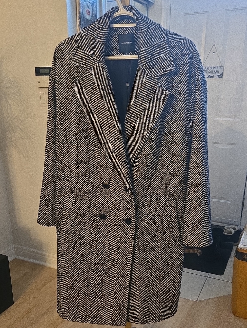 Dynamite long coat black & off white w/ buttons, fully lined,  new condition
